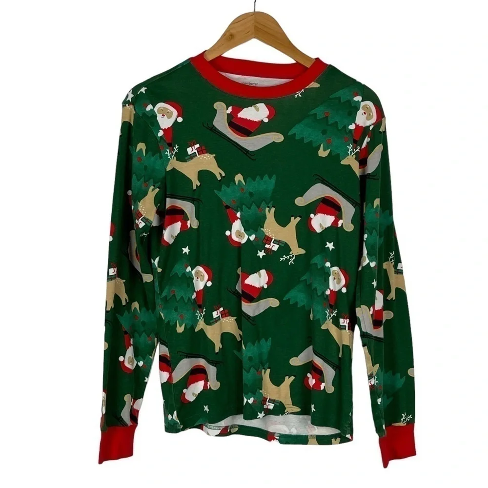 CARTER'S ADULT SANTA REINDEER HOLIDAY RED GREEN COTTON MATCHING PAJAMA PJ SET